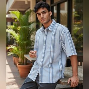 PATAGONIA Men’s Short Sleeve Puckerware Shirt Blue Multi– Size XL